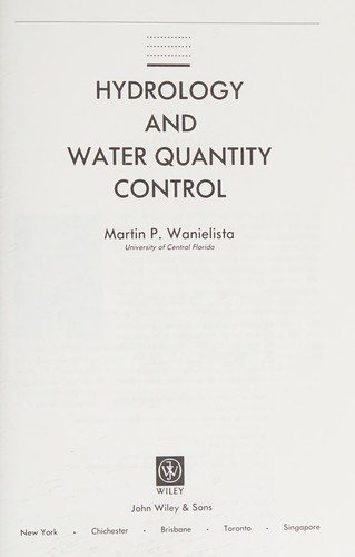 Couverture : Hydrology and water quantity control