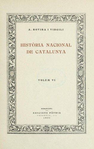 Couverture : Història nacional de Catalunya [per] A. Rovira i Virgili.