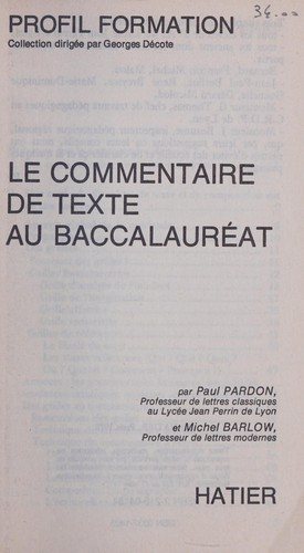 Couverture : Le commentaire de texte au baccalauréat