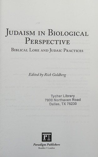 Couverture : Judaism in biological perspective