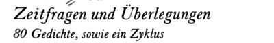 Couverture : Zeitfragen und Überlegungen