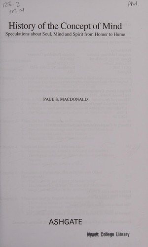 Couverture : History of the concept of mind