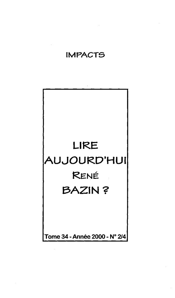 Couverture : LIRE AUJOURD'HUI RENÉ BAZIN ?