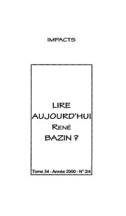 Couverture : LIRE AUJOURD'HUI RENÉ BAZIN ?