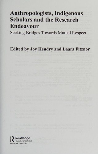 Couverture : Anthropologists, Indigenous Scholars and the Research Endeavour