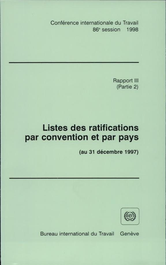 Couverture : Listes des ratifications par convention et par pays