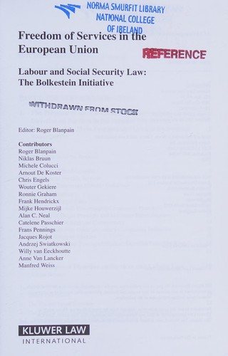 Couverture : Freedom of services in the European Union