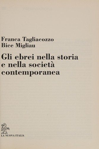 Couverture : Gli ebrei nella storia e nella società contemporanea