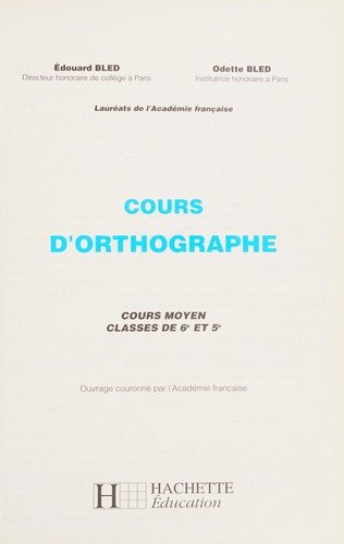 Couverture : Cours d'orthographe