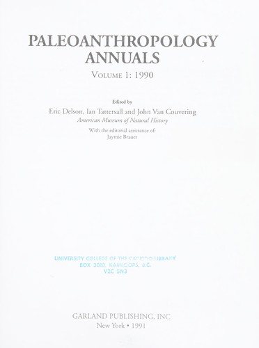 Couverture : PALEOANTHROPOLOGY VOL 1  1990 (Paleoanthropology Annual)