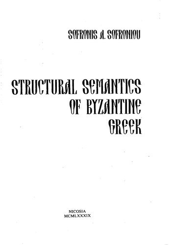 Couverture : Structural semantics of Byzantine Greek