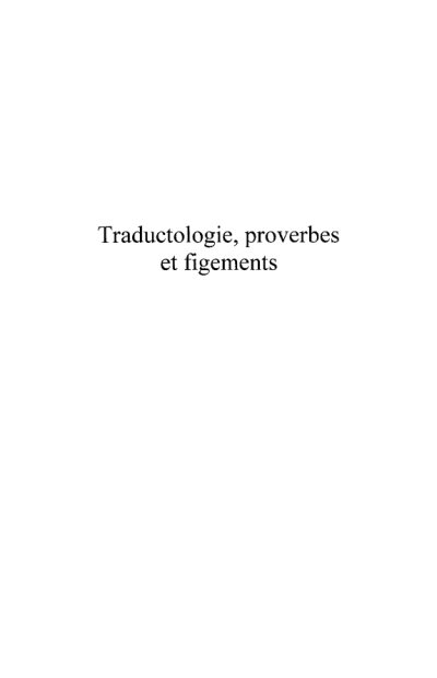 Couverture : Traductologie, proverbes et figements