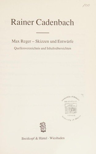 Couverture : Max Reger, Skizzen und Entwürfe