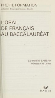 Couverture : L'oral de Français au baccalauréat