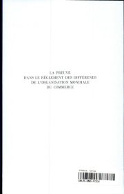 Couverture : La preuve dans le règlement des différends de l'Organisation Mondiale du Commerce