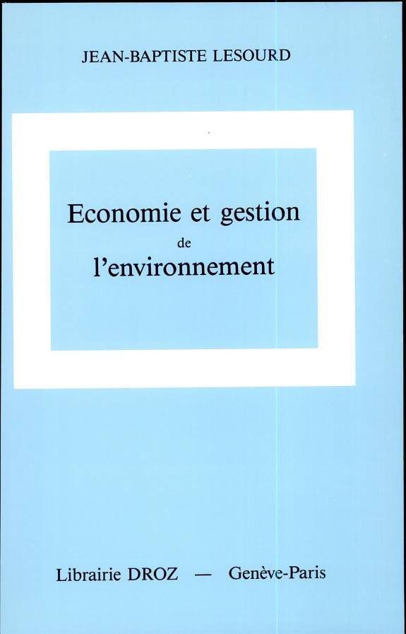 Couverture : Economie et gestion de l'environnement