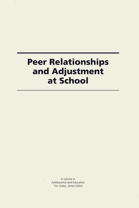 Couverture : Peer Relationships and Adjustment at School