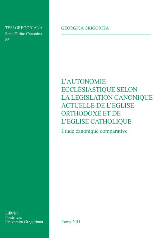 Couverture : L'autonomie ecclésiastique selon la legislation canonique actuelle de l'Eglise orthodoxe et de l'Eglise catholique