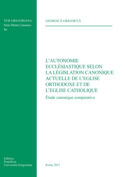 Couverture : L'autonomie ecclésiastique selon la legislation canonique actuelle de l'Eglise orthodoxe et de l'Eglise catholique