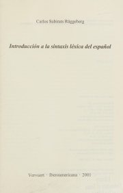 Couverture : Introducción a la sintaxis léxica del español