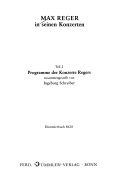 Couverture : Max Reger in seinen Konzerten: Programme der Konzerte Regers