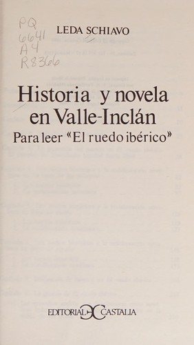 Couverture : Historia y novela en Valle-Inclán