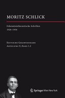 Couverture : Moritz Schlick. Erkenntnistheoretische Schriften 1926-1936