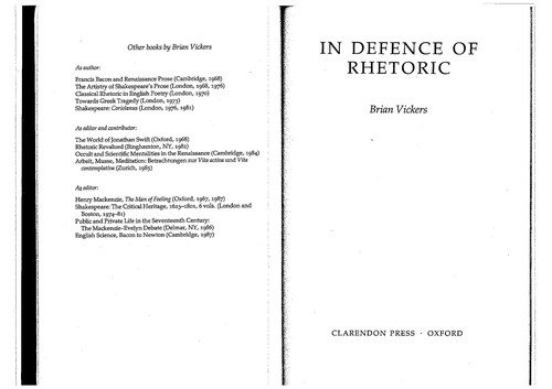 Couverture : In defence of rhetoric