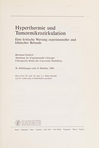 Couverture : Hyperthermie und Tumormikrozirkulation