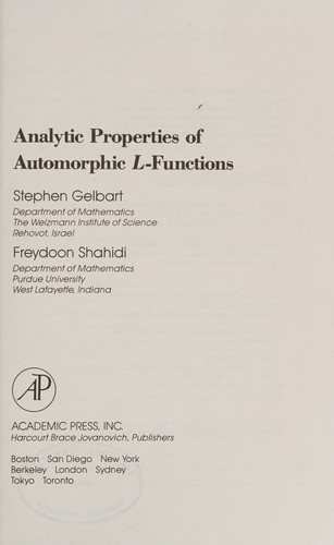 Couverture : Analytic properties of automorphic L-functions