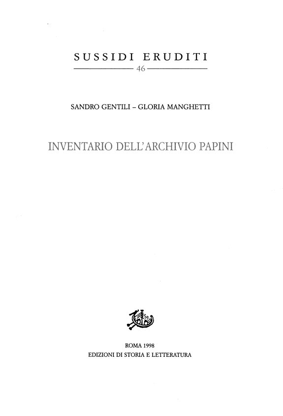 Couverture : Inventario dell'archivio Papini