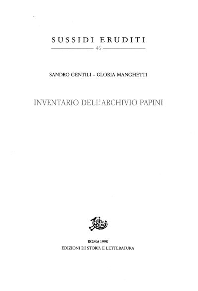 Couverture : Inventario dell'archivio Papini