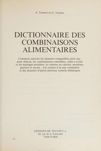 Couverture : Dictionnaire des combinaisons alimentaires