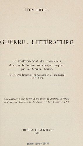 Couverture : Guerre et littérature
