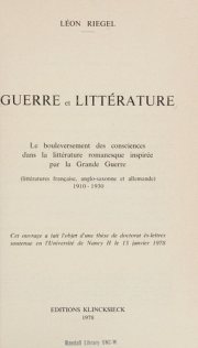 Couverture : Guerre et littérature