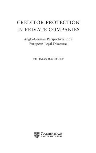 Couverture : Creditor protection in private companies