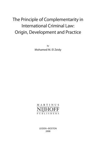 Couverture : The principle of complementarity in international criminal law