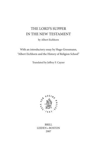 Couverture : The Lord's Supper in the New Testament