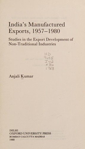 Couverture : India's manufactured exports, 1957-1980