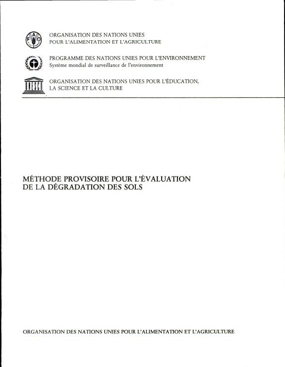 Couverture : Méthode provisoire pour l'évaluation de la dégradation des sols