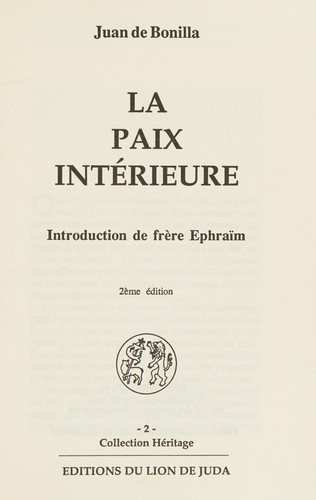 Couverture : La paix intérieur "collection Héritage"