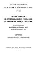 Couverture : Prévision quantitative des effets physiologiques et psychologiques de l'environnement thermique chez l'homme =