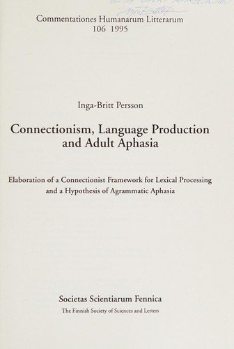 Couverture : Connectionism, language production, and adult aphasia