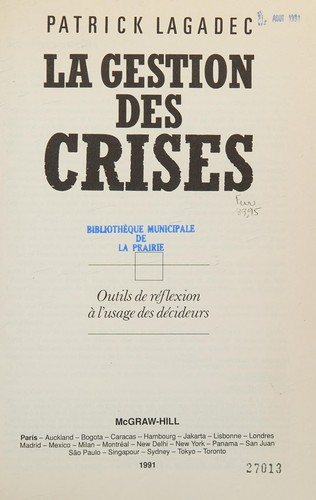Couverture : La gestion des crises