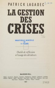 Couverture : La gestion des crises