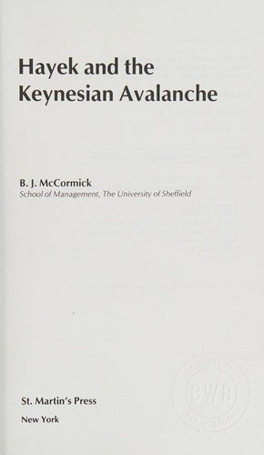 Couverture : Hayek and the Keynesian avalanche
