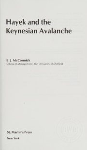 Couverture : Hayek and the Keynesian avalanche