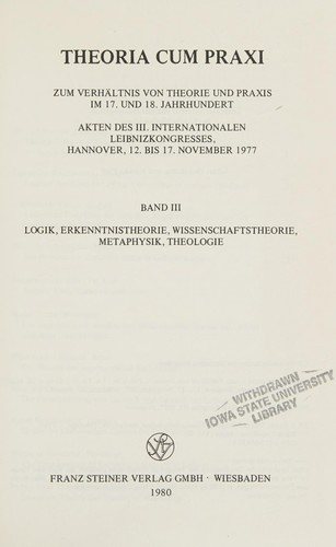 Couverture : Theoria cum praxi