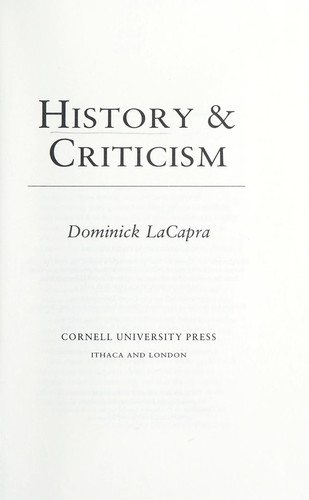 Couverture : History & criticism