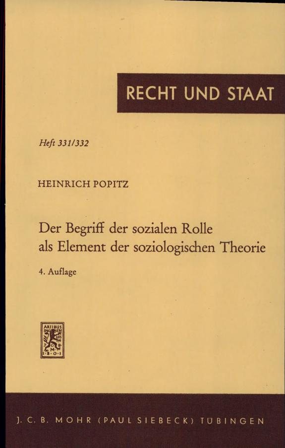 Couverture : Der Begriff der sozialen Rolle als Element der soziologischen Theorie (4., unveränderte Aufl.) von Heinrich Popitz